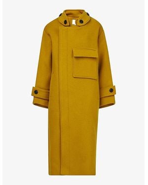 eem Funnel-Neck Flap-Pocket Wool-Blend Coat - Yellow