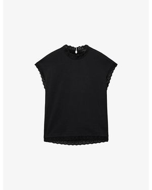 AllSaints Lele Lace-Trim Cotton-Jersey Tank Top - Black