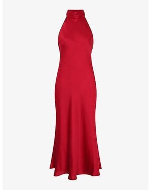 OMNES Seychelles Halterneck Satin Maxi Dress - Red