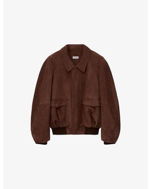 Loewe Flap-Pocket Collared Suede Bomber Jacket - Brown
