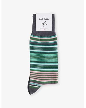 Paul Smith Stripe Cotton-Blend Socks - Green