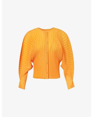 PLEATS PLEASE ISSEY  Striped long cardigan coat PP83-JA673 Orange 5