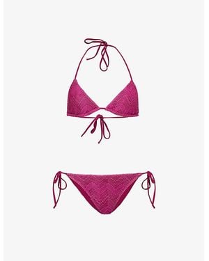 Missoni Zig-Zag Lamé Woven Triangle Bikini Set - Pink