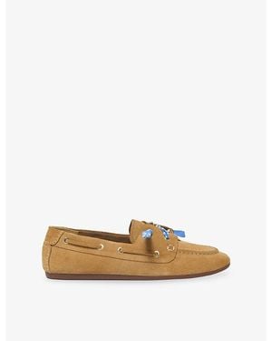 Maje Contrast-Lace Suede Boat Shoes - Natural