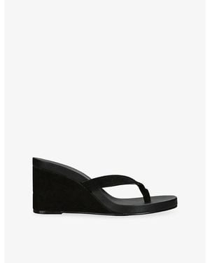 Steve Madden Playing Suede Wedge Sandals - Black