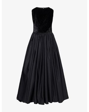 Abadia Pleated Voluminous Woven Maxi Dress - Black