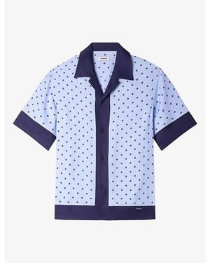 Sandro Micro-Cross Short-Sleeve Woven Shirt - Blue