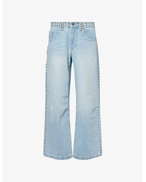Jaded London Studded Colossus Wide-Leg Denim-Blend Jeans - Blue