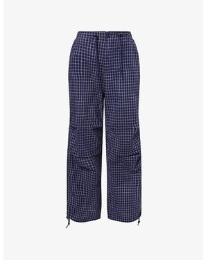 Obey Circa Check-Print Cotton Parachute Trousers - Blue
