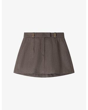 Sandro Tailored Brand-Embellished Wool Skort - Brown
