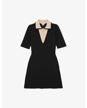 Reiss Sophie Contrast-Collar Stretch-Knit Mini Dress - Black