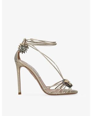 Aquazzura Night Stars Flat Leather Sandals - Metallic