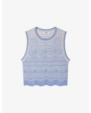 Sandro Sleeveless Scalloped-Hem Knitted Crop Top - Blue