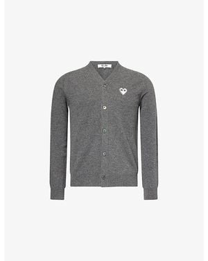 COMME DES GARÇONS PLAY Embroidered Heart Brushed Wool Knit Cardigan - Grey