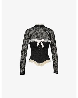 House Of Cb Perdita Metallic-Jacquard Corset And Bolero Lace Top - Black