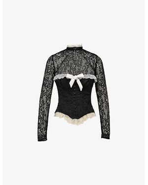 House Of Cb Perdita Metallic-Jacquard Corset And Bolero Lace Top - Black