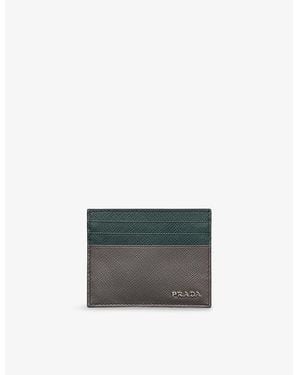 Prada Logo-Plaque Saffiano Leather Card Holder - Grey
