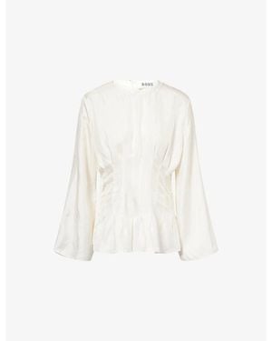 RÓHE Frames Pleated Long-Sleeve Silk Top - White