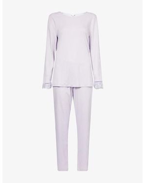 Hanro Kalea Lace-Trims Cotton-Jersey Pyjama Set - White