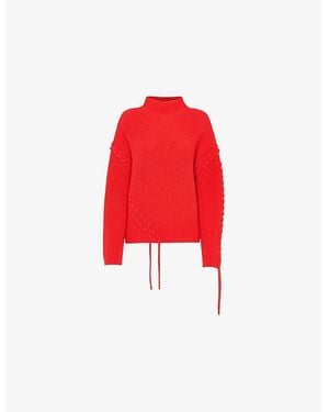 Whistles Limited Edition Lacing-Detail Rib Cotton-Blend Knitted Jumper - Red