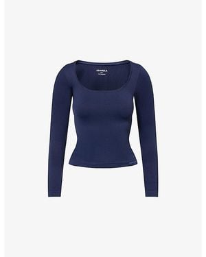 ADANOLA Classic Seamless Long-Sleeve Workout Top - Blue