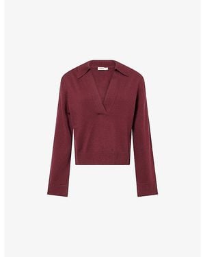 Jonathan Simkhai V-Neck Long-Sleeves Cotton And Cashmere Polo Shirt - Red