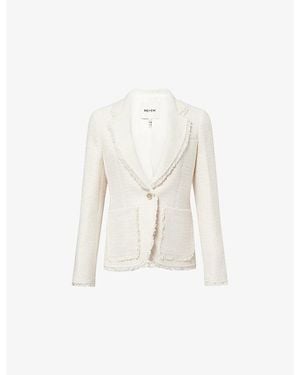ME+EM Frayed-Edge Textured Cotton-Blend Blazer - White