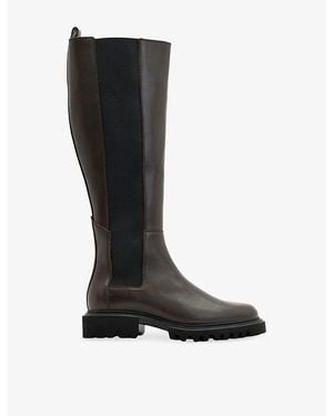 AllSaints Maeve Slip-On Flat Leather Knee-High Boots - Black