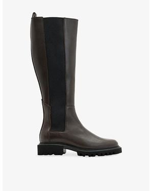 AllSaints Maeve Slip-On Flat Leather Knee-High Boots - Black