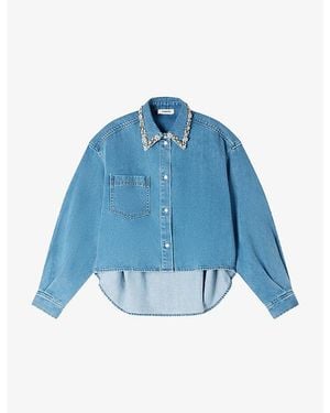 Sandro Rhinestone-Embellished Denim Shirt - Blue