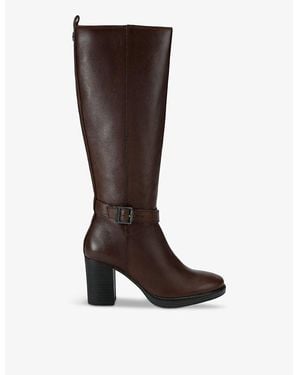 Carvela Kurt Geiger 2 Buckle-Embellished Heeled Leather Knee-High Boots - Brown