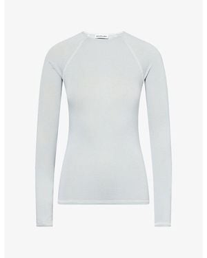 Peachy Den Susie Long-Sleeve Stretch-Woven Top - Blue