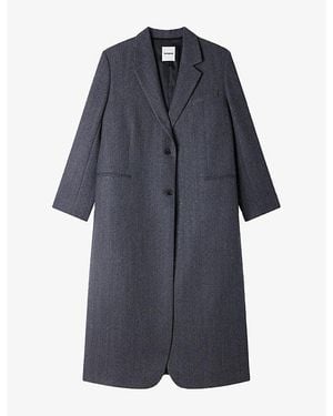 Sandro Rhinestone Long Wool Coat - Blue