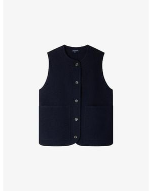 Soeur Chicago Round-Neck Sleeveless Wool Jacket - Blue