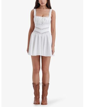 House Of Cb Isla Peach Scallop Lace Broderie Anglaise Mini Dress in Orange  | Lyst UK