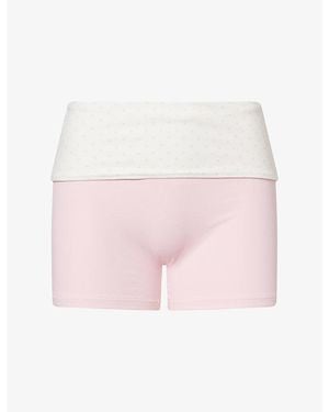 BO+TEE Polka-Dot Folded-Waist Stretch-Jersey Shorts - Pink