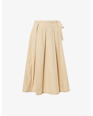Weekend by Maxmara Folk Pleated Cotton-Poplin Midi Skirt - Natural