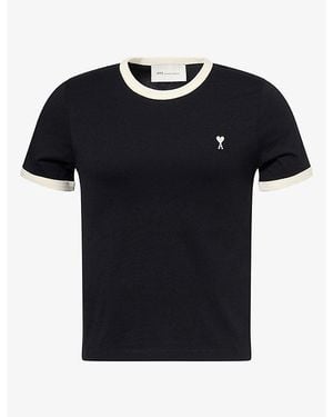 Ami Paris Contrast Trim Short-Sleeve Cotton T-Shirt - Black