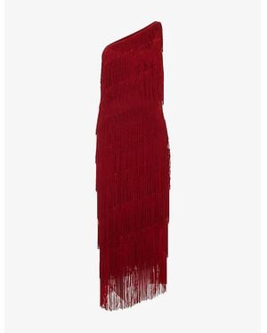 Phase Eight Otto Fringed Slim-Fit Woven Maxi Dress - Red