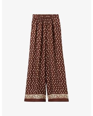 Claudie Pierlot Flowy Floral-Print Woven Trousers - Brown