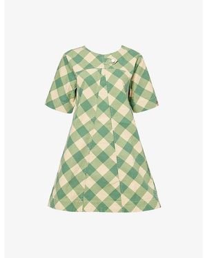 Damson Madder Bridget Gingham Cotton Mini Dress - Green