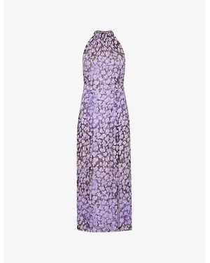 Whistles Floral Metallic-Print Woven Midi Dress - Purple