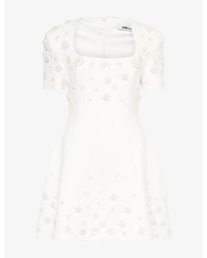 Odd Muse Floral Appliqué Woven Mini Dress - White