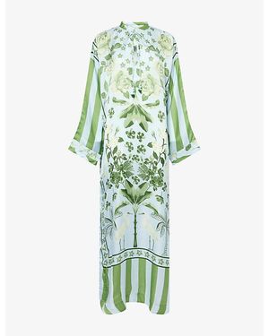 VERANDAH Silk Kaftan Maxi Dress - Green