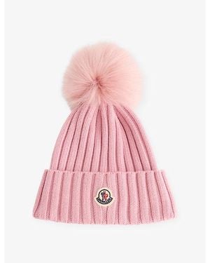Moncler Logo-Badge Wool Hat - Pink
