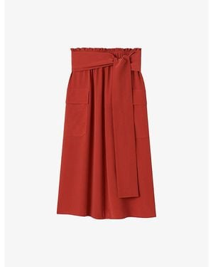 JOSEPH Charai Belted Silk Midi Skirt - Red