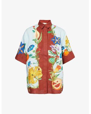 ALÉMAIS Dahlia Flower-Print Linen Shirt - Red