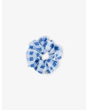 Sandro Gingham-Print Linen-Blend Scrunchie - Blue