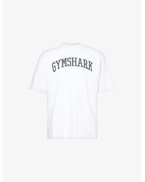 GYMSHARK Collegiate Logo-Print Oversized Cotton-Jersey T-Shirt - White