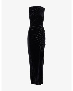 GOOD AMERICAN Velvet Ruched Stretch-Woven Midi Dress - Black